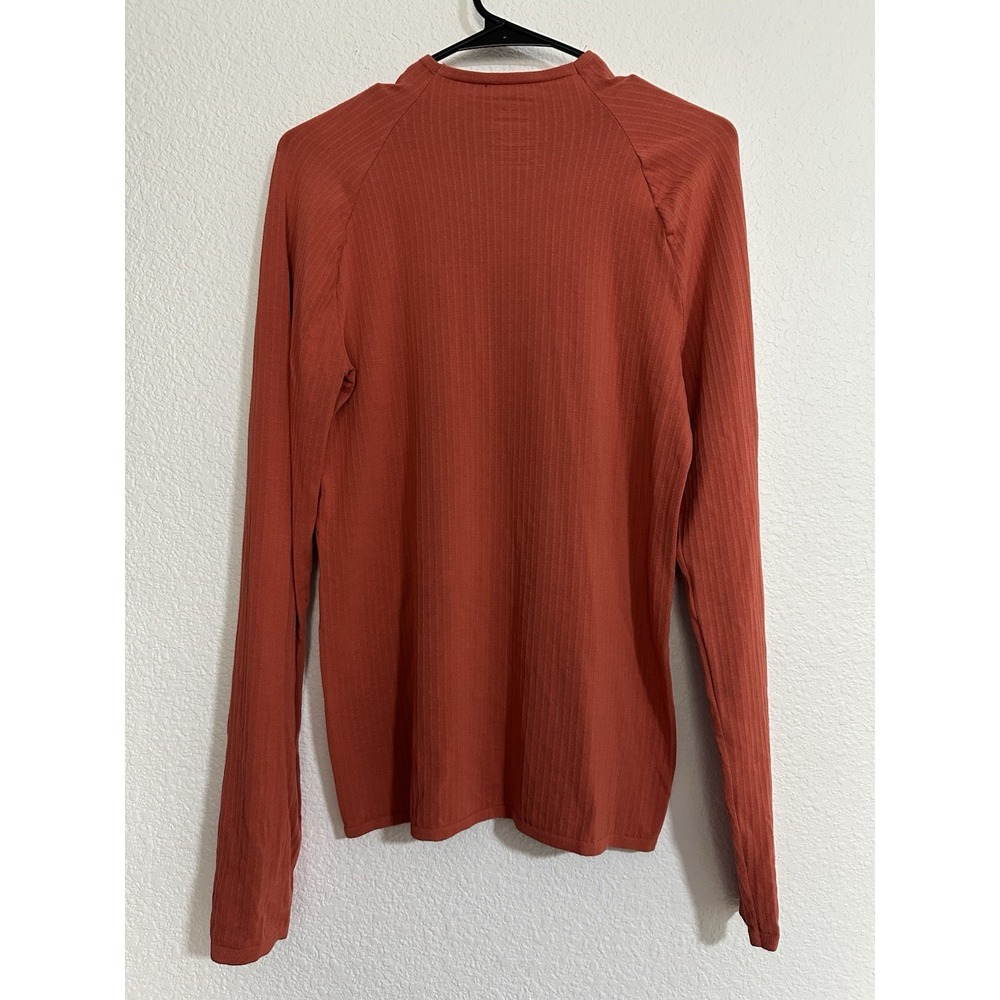 Women's Anthropologie Orange Mock Neck Long Sleeve Shirt Size L Textured Stripe - Picture 2 of 3